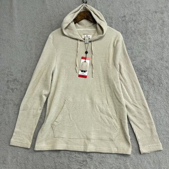 NEW Rainforest Men's M Hooded Sweater Cream Waffle Knit Long Sleeve Pullover - Picture 1 of 8